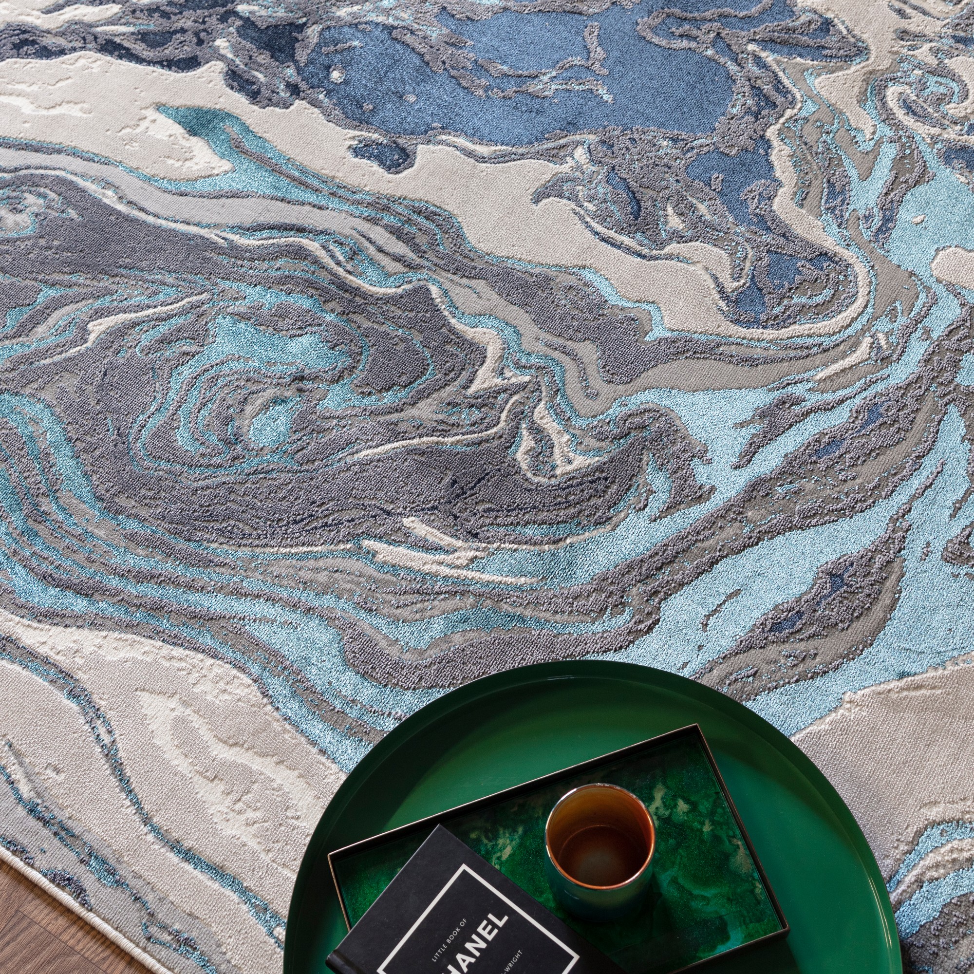 Aurora Ocean AU18 Marble Rugs in Blue80x150cm (5’0